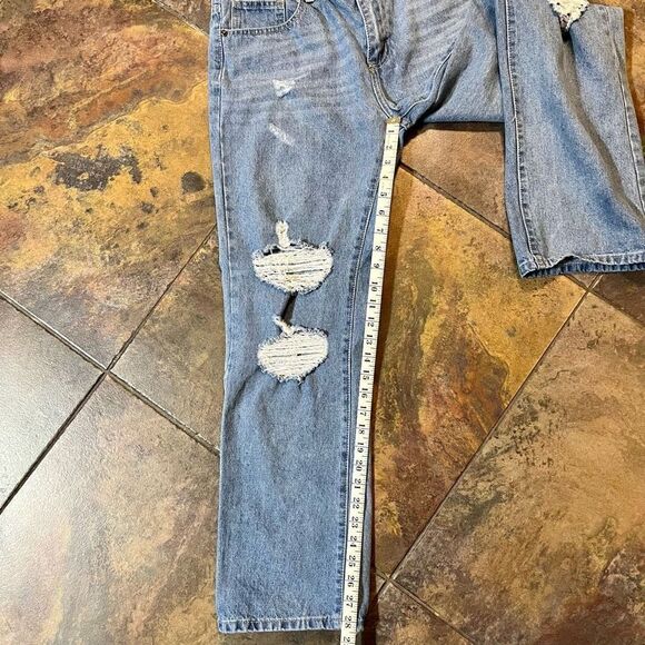 Black Relaxed Straight Distressed Jeans Size 32/30 - Picture 4 of 10